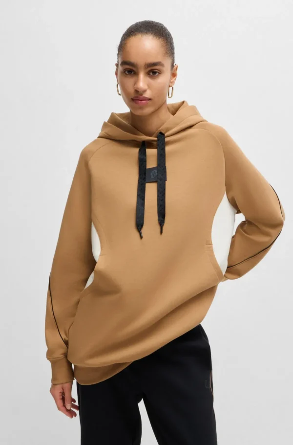 MULHER HUGO BOSS Sweats E Hoodies | Fatos De Treino>Camisola Com Capuz Em Mistura De Algodão Com Tampa De Cordão Com Detalhes Da Marca