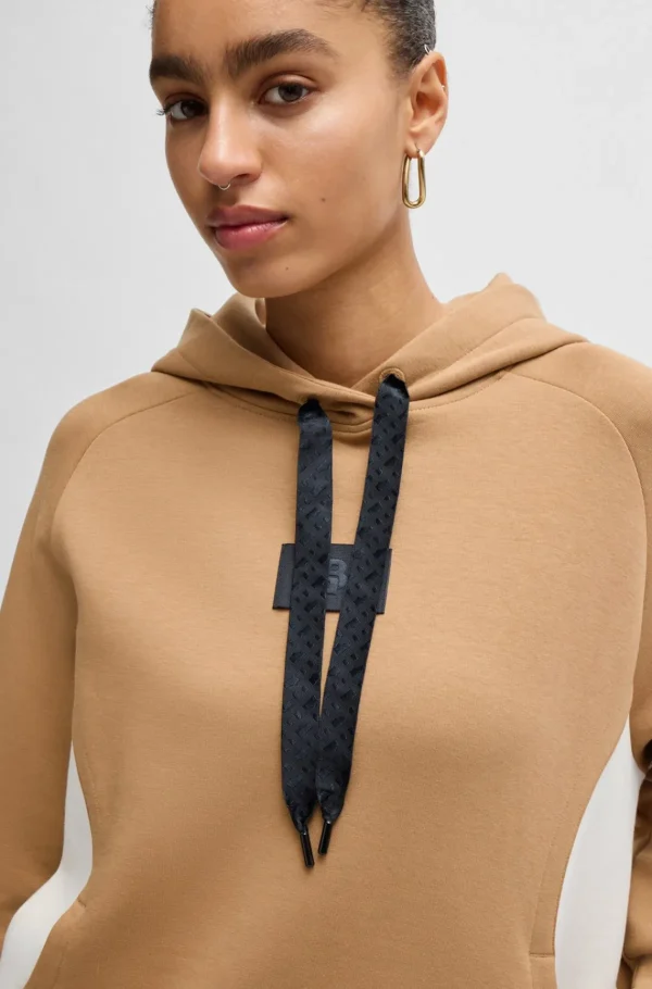 MULHER HUGO BOSS Sweats E Hoodies | Fatos De Treino>Camisola Com Capuz Em Mistura De Algodão Com Tampa De Cordão Com Detalhes Da Marca