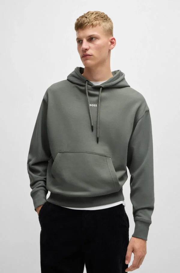 HUGO BOSS Sweats E Hoodies>Camisola Com Capuz Em Terry De Algodão Com Logótipo Contrastante