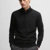 HUGO BOSS Camisolas E Cardigans>Camisola Com Fecho De Ajuste Regular Em Lã Virgem