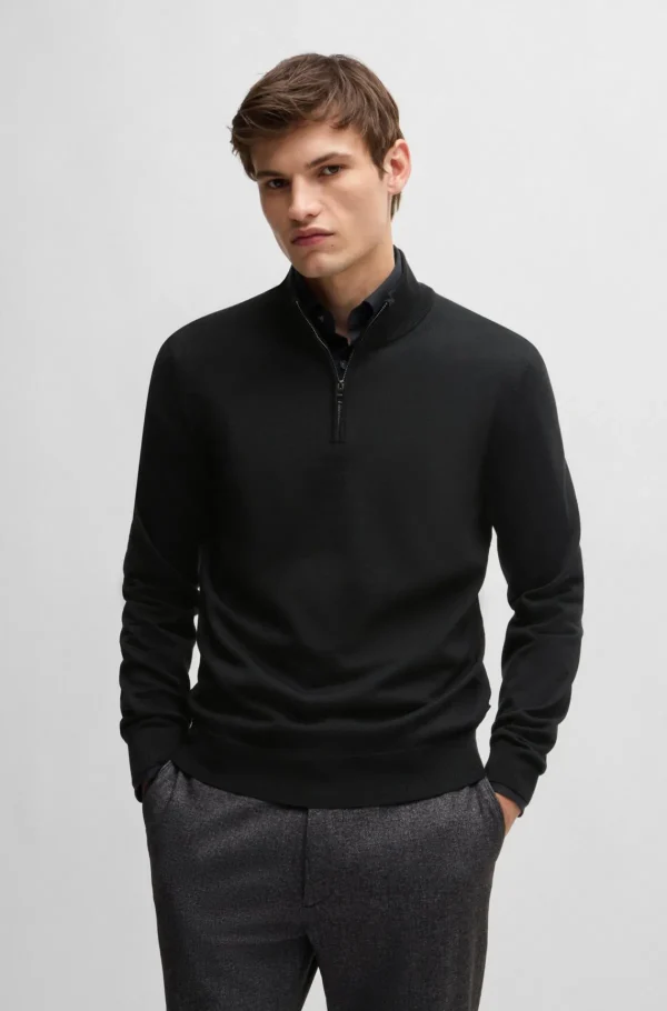 HUGO BOSS Camisolas E Cardigans>Camisola Com Fecho De Ajuste Regular Em Lã Virgem