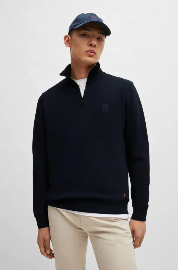 HUGO BOSS Sweats E Hoodies>Camisola Com Fecho Em Terry De Algodão Com Emblema De Logótipo