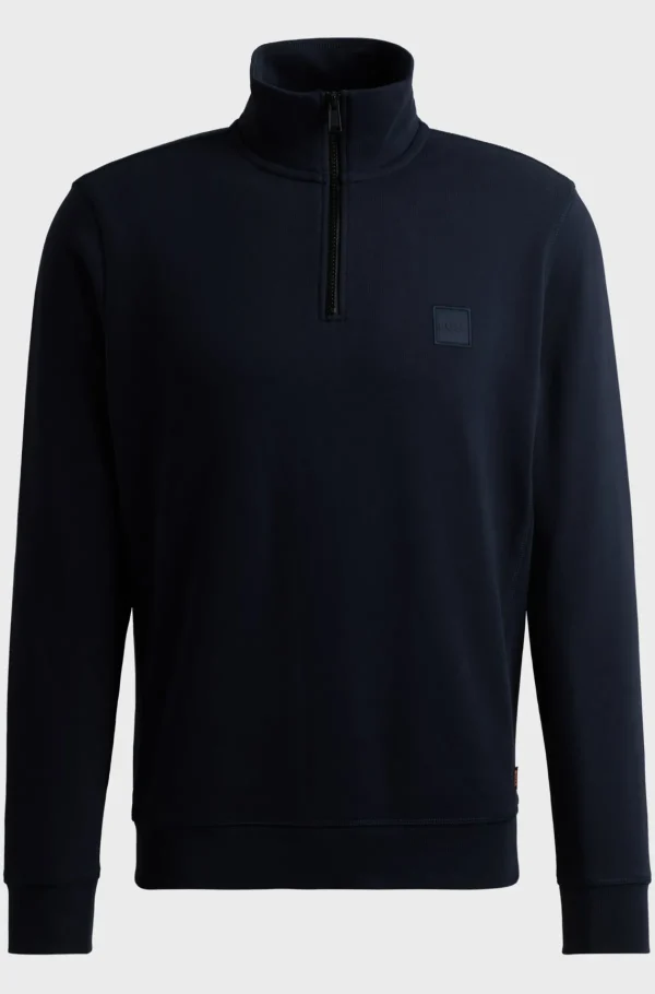 HUGO BOSS Sweats E Hoodies>Camisola Com Fecho Em Terry De Algodão Com Emblema De Logótipo