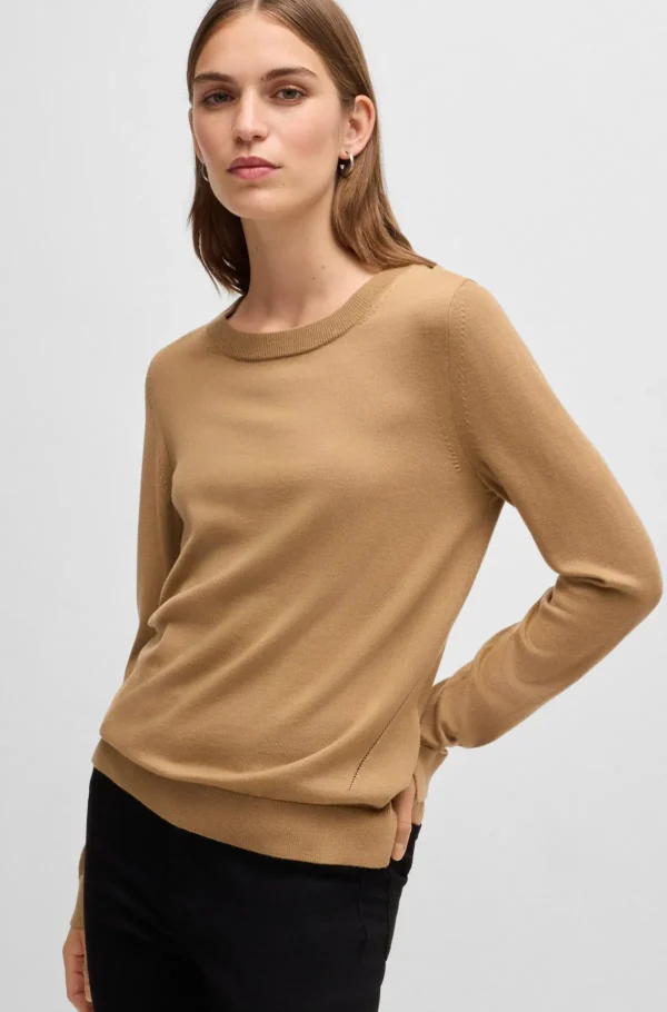 MULHER HUGO BOSS Camisolas E Cardigans>Camisola Com Gola Redonda Em Lã Merino