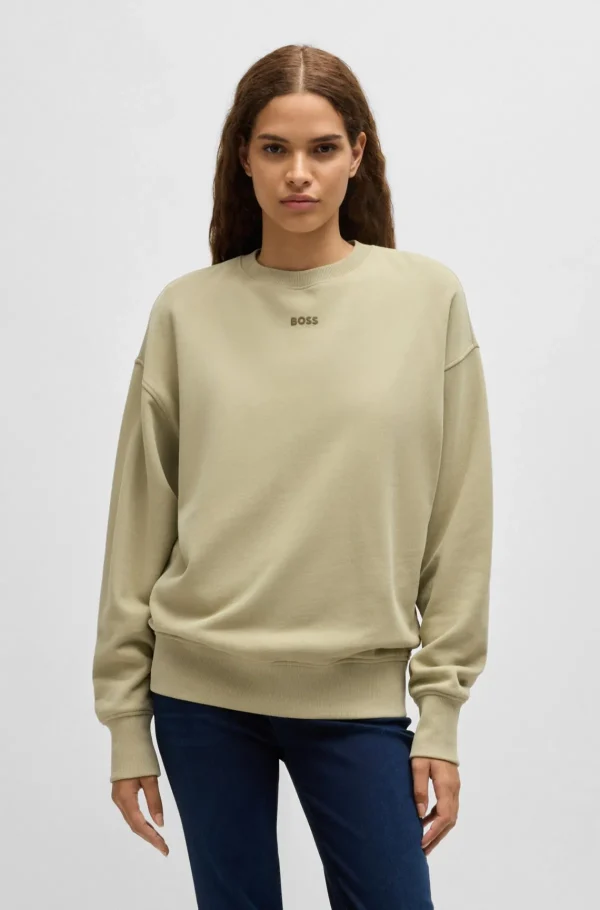 MULHER HUGO BOSS Sweats E Hoodies>Camisola De Ajuste Grande Em Algodão Com Detalhe De Logótipo