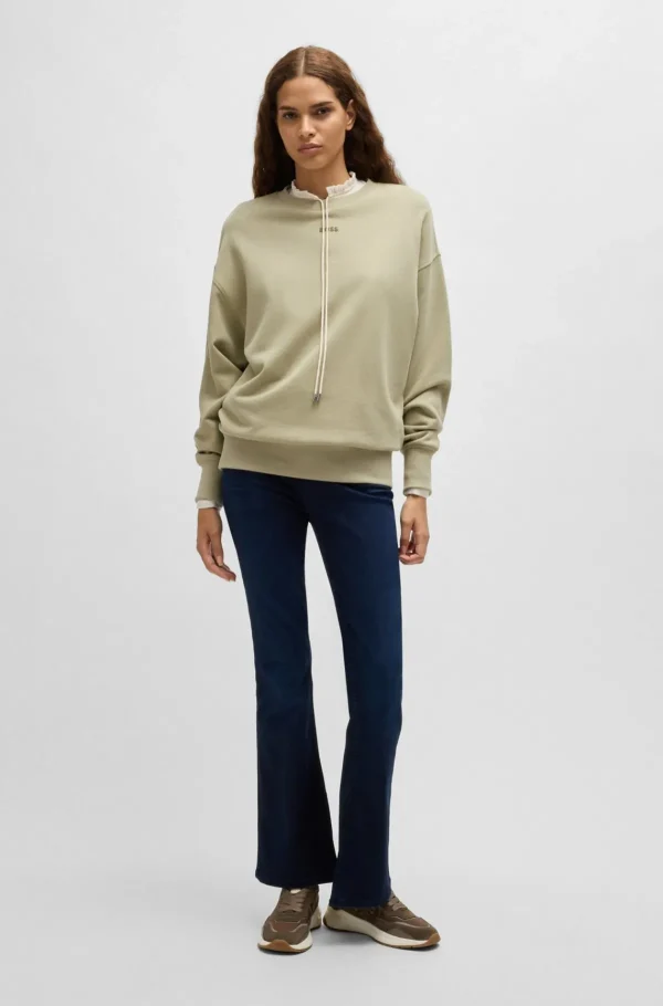 MULHER HUGO BOSS Sweats E Hoodies>Camisola De Ajuste Grande Em Algodão Com Detalhe De Logótipo