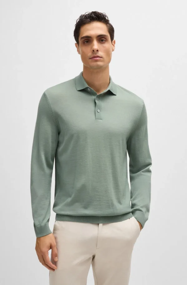 HUGO BOSS Camisolas E Cardigans | Polos>Camisola De Ajuste Slim Em Lã Virgem Com Colarinho Polo