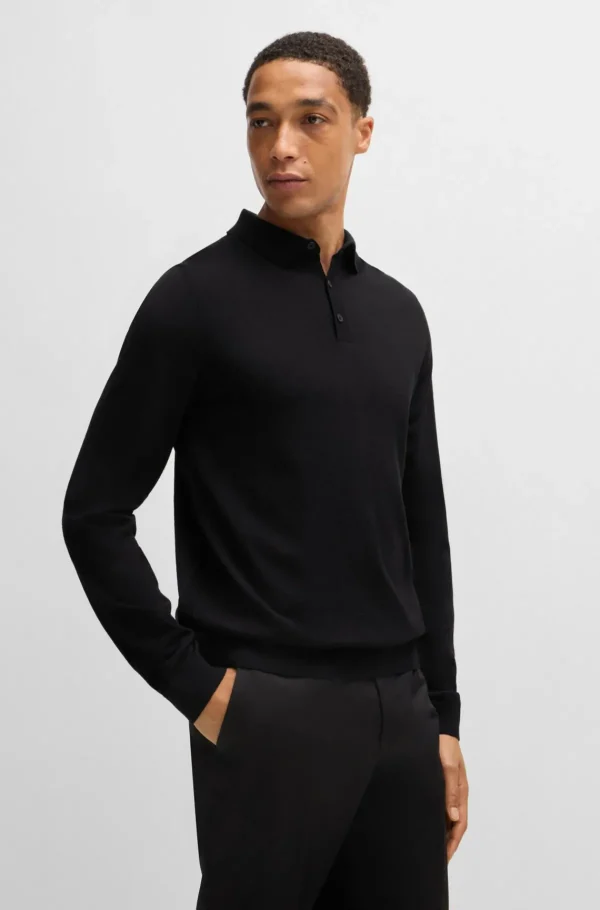 HUGO BOSS Camisolas E Cardigans>Camisola De Ajuste Slim Em Lã Virgem Com Colarinho Polo