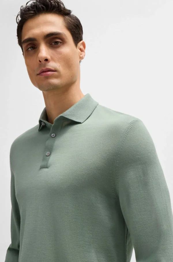 HUGO BOSS Camisolas E Cardigans | Polos>Camisola De Ajuste Slim Em Lã Virgem Com Colarinho Polo