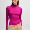 MULHER HUGO BOSS Camisolas E Cardigans>Camisola De Gola Alta Com Logótipo De Happy HUGO Bordado