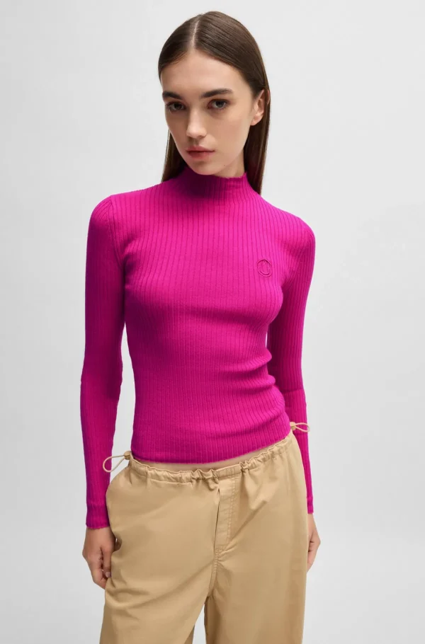 MULHER HUGO BOSS Camisolas E Cardigans>Camisola De Gola Alta Com Logótipo De Happy HUGO Bordado