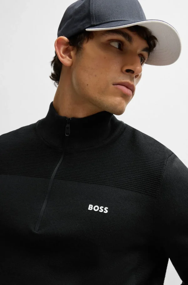 HUGO BOSS Golfe>Camisola De Gola Com Fecho De Marca Em Tecido Dry-flex