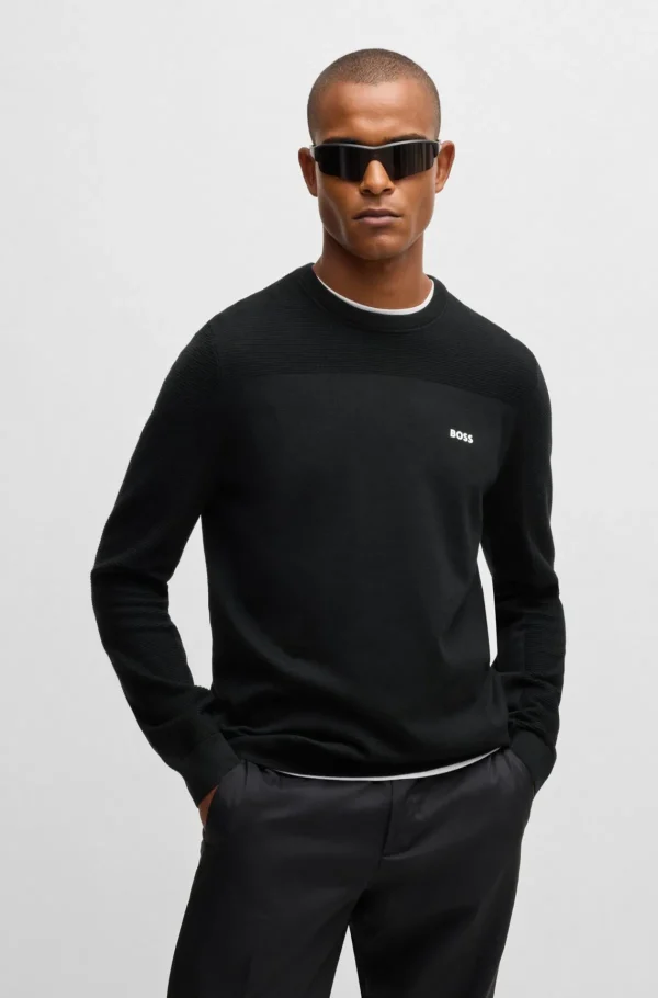 HUGO BOSS Golfe>Camisola De Gola Redonda De Marca Em Tecido Dry-flex