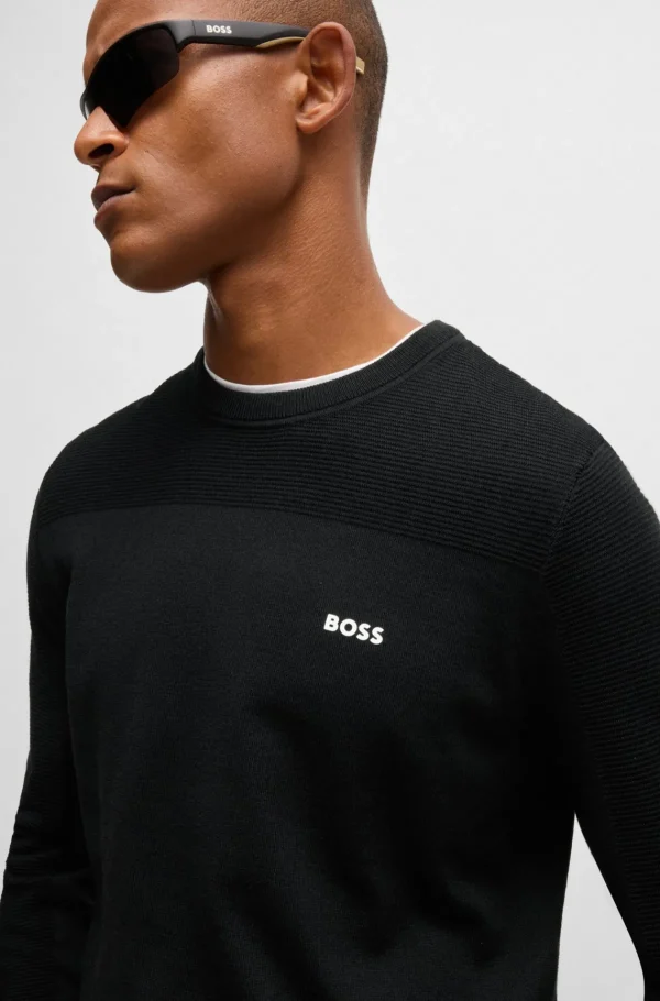 HUGO BOSS Golfe>Camisola De Gola Redonda De Marca Em Tecido Dry-flex