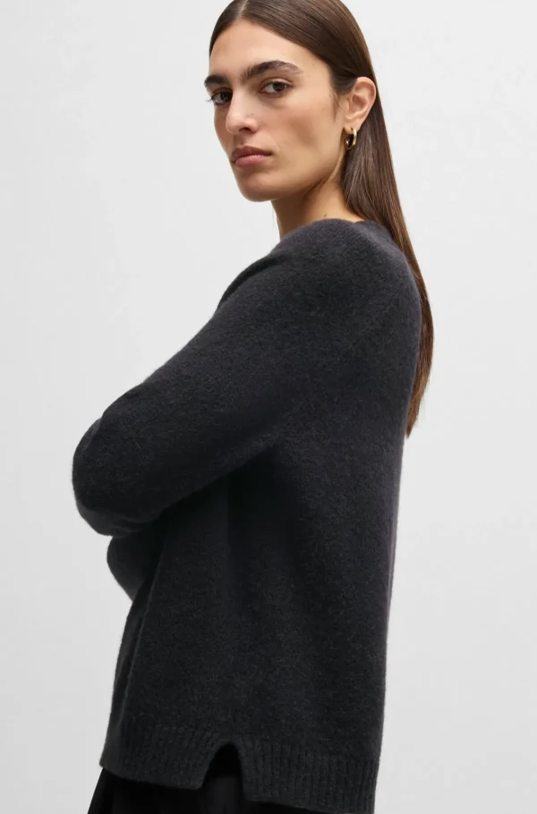 MULHER HUGO BOSS Camisolas E Cardigans>Camisola De Gola Redonda Em Tecido Elástico