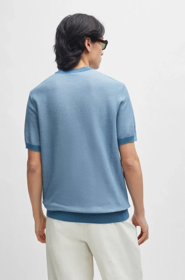 HUGO BOSS T-Shirts>Camisola De Mistura De Algodão De Manga Curta Com Microestrutura