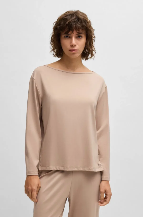 MULHER HUGO BOSS Pijamas E Loungewear>Camisola De Pijama Em Jersey Elástico Com Estampado De Logótipo