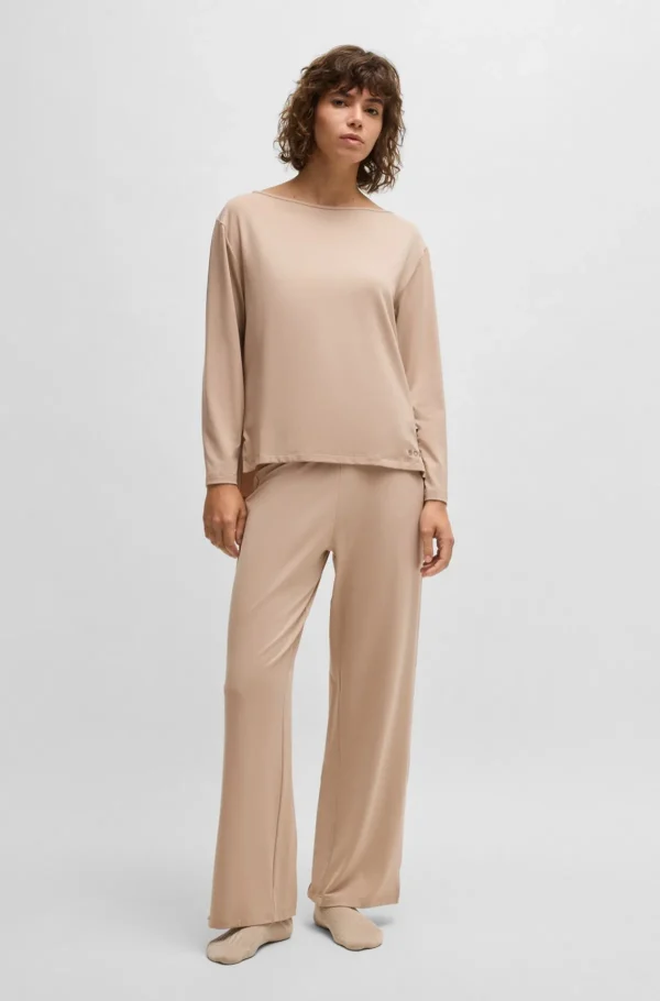 MULHER HUGO BOSS Pijamas E Loungewear>Camisola De Pijama Em Jersey Elástico Com Estampado De Logótipo