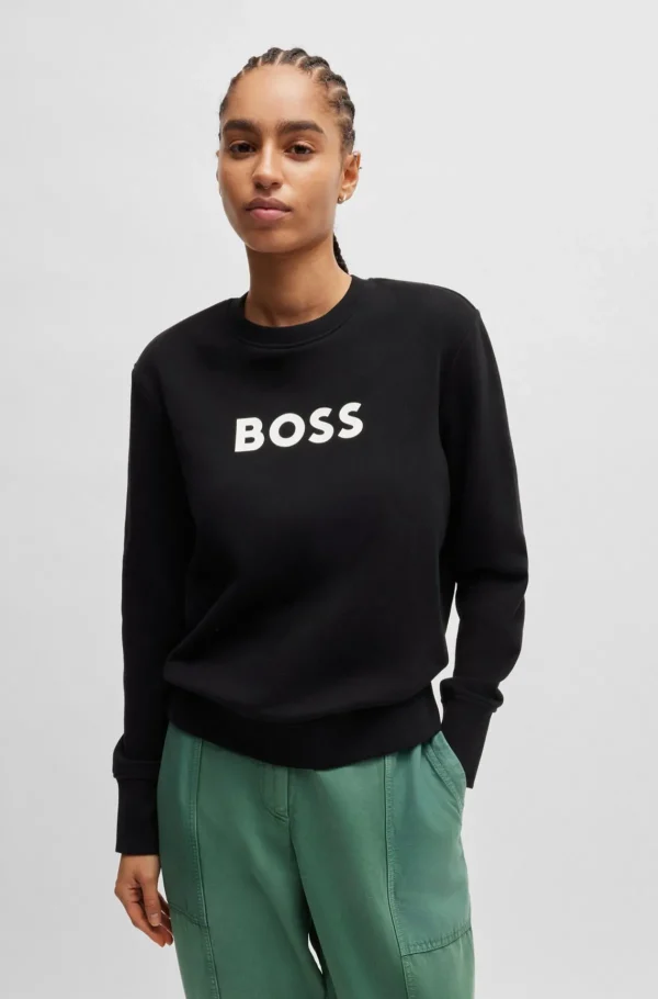 MULHER HUGO BOSS Sweats E Hoodies | Artigos Essenciais>Camisola Em Terry De Algodão Com Logótipo Contrastante