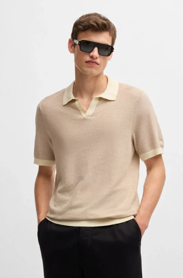 HUGO BOSS Polos>Camisola Polo De Mistura De Algodão Com Colarinho Aberto