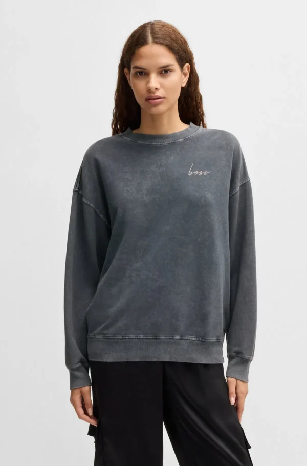 MULHER HUGO BOSS Sweats E Hoodies>Camisola Tingida De Algodão Elástico Com Detalhe De Logótipo