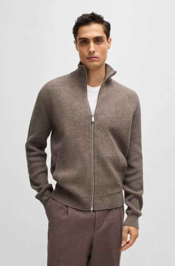 HUGO BOSS Camisolas E Cardigans>Cardigan De Estrutura Mista Em Algodão E Lã