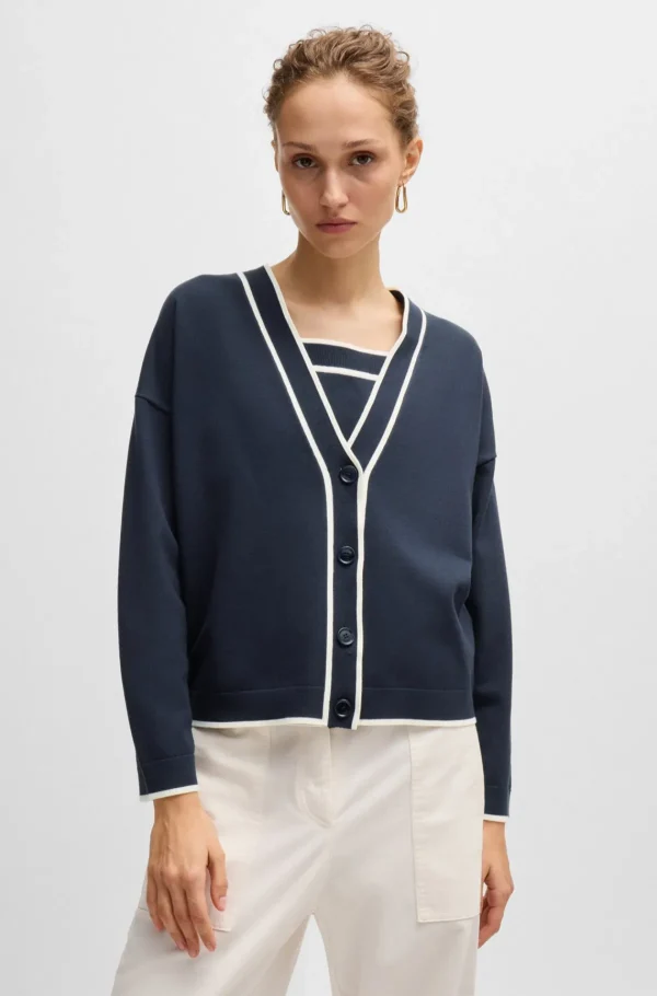 MULHER HUGO BOSS Camisolas E Cardigans>Cardigan De Gola Em V Em Tecido Elástico Com Fecho De Botão