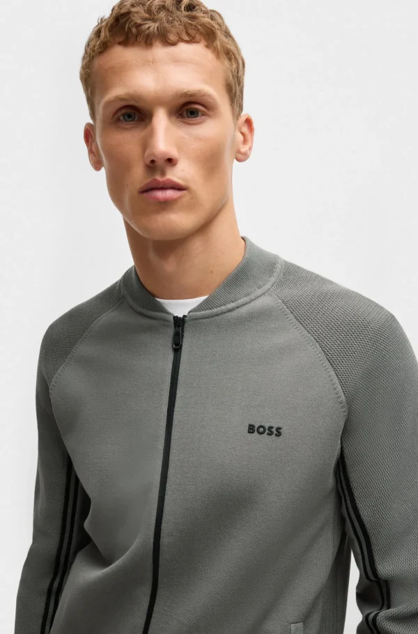 HUGO BOSS Fatos De Treino>Cardigan De Malha Com Fecho E Riscas Microestruturadas