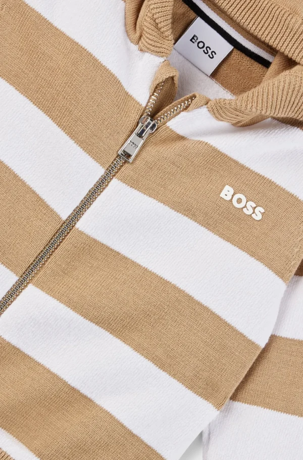 Crianças HUGO BOSS Partes De Cima Para Rapaz>Cardigan às Riscas Para Criança Em Algodão Com Estampado De Logótipo