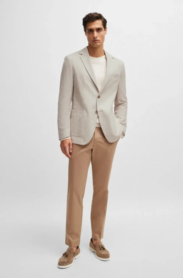 HUGO BOSS Blazers>Casaco De Ajuste Regular Em Mistura De Algodão Elástico Em Espinha