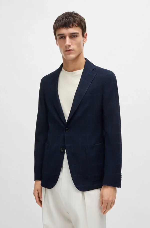 HUGO BOSS Blazers>Casaco De Ajuste Slim Em Tecido Elástico Axadrezado