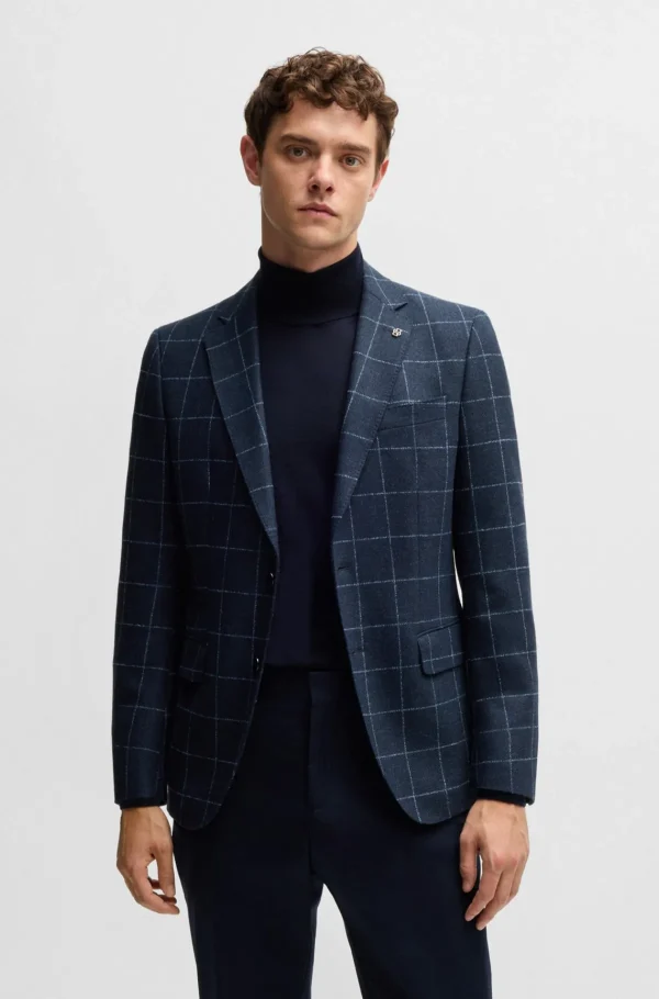 HUGO BOSS Blazers>Casaco De Ajuste Slim Em Mistura De Lã Axadrezada