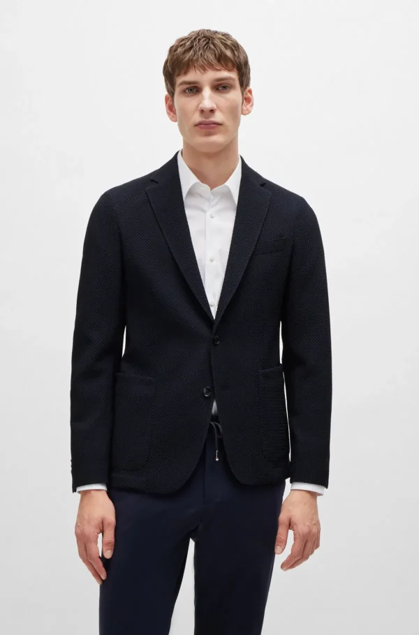 HUGO BOSS Blazers>Casaco De Ajuste Slim Em Tecido Seersucker Com Mistura De Lã