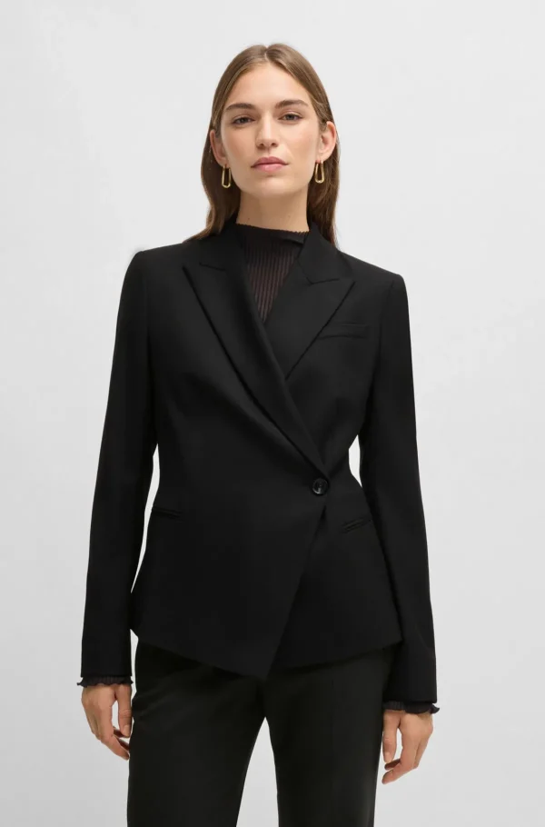 MULHER HUGO BOSS Blazers>Casaco De Ajuste Slim Em Sarja De Mistura De Lã