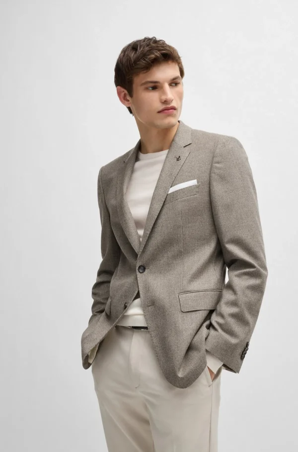 HUGO BOSS Blazers>Casaco De Ajuste Slim Em Lã Elástica Com Micropadrão