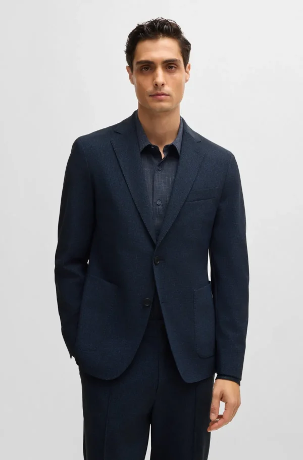 HUGO BOSS Blazers>Casaco De Ajuste Slim Em Tecido Elástico De Alto Desempenho Com Micropadrão