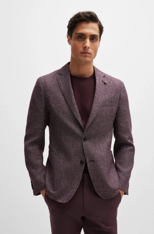 HUGO BOSS Blazers>Casaco De Ajuste Slim Em Linho E Lã Virgem Com Padrão