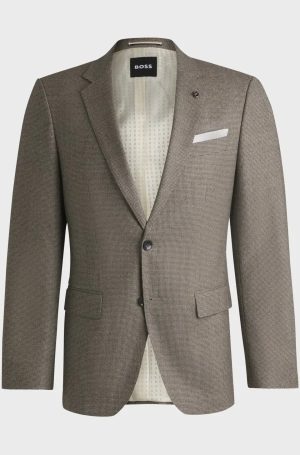 HUGO BOSS Blazers>Casaco De Ajuste Slim Em Lã Elástica Com Micropadrão