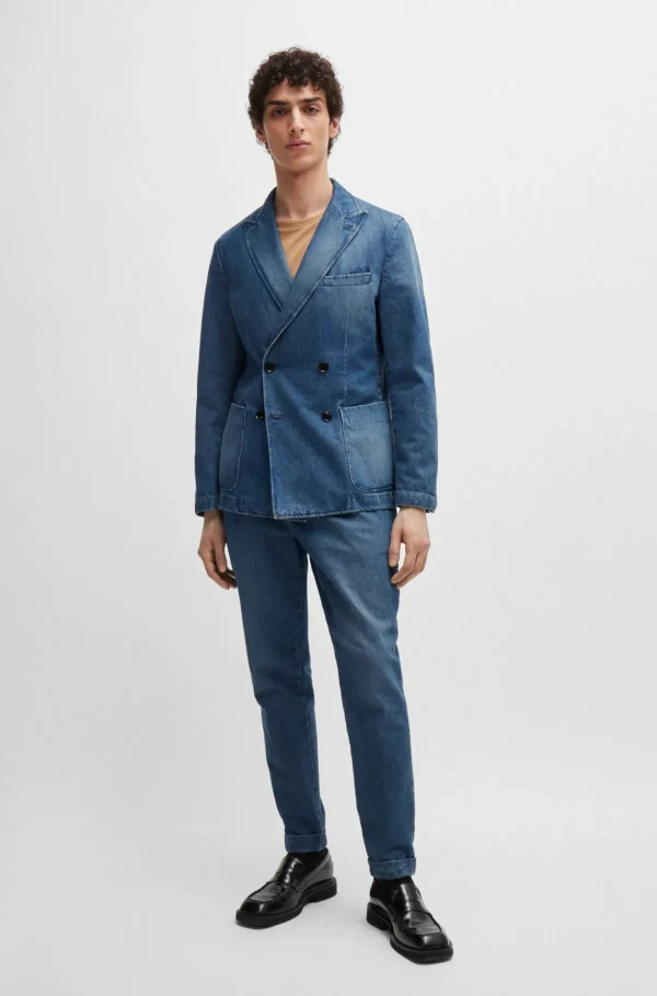 HUGO BOSS Blazers>Casaco De Ajuste Slim Em Ganga De Algodão Azul