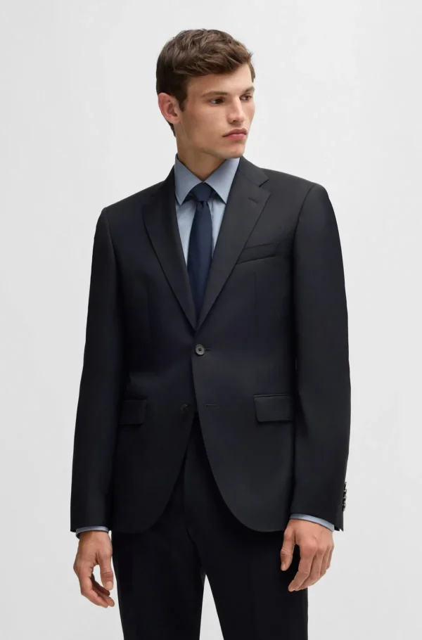 HUGO BOSS Blazers>Casaco De Fato De Ajuste Regular Em Sarja De Lã Virgem