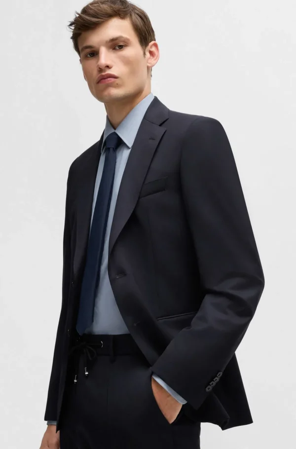 HUGO BOSS Blazers>Casaco De Fato De Ajuste Regular Em Sarja De Lã Virgem