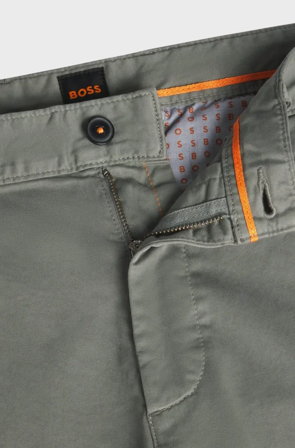 HUGO BOSS Calças E Calções>Chinos Com Ajuste Slim Em Algodão Elástico Acetinado