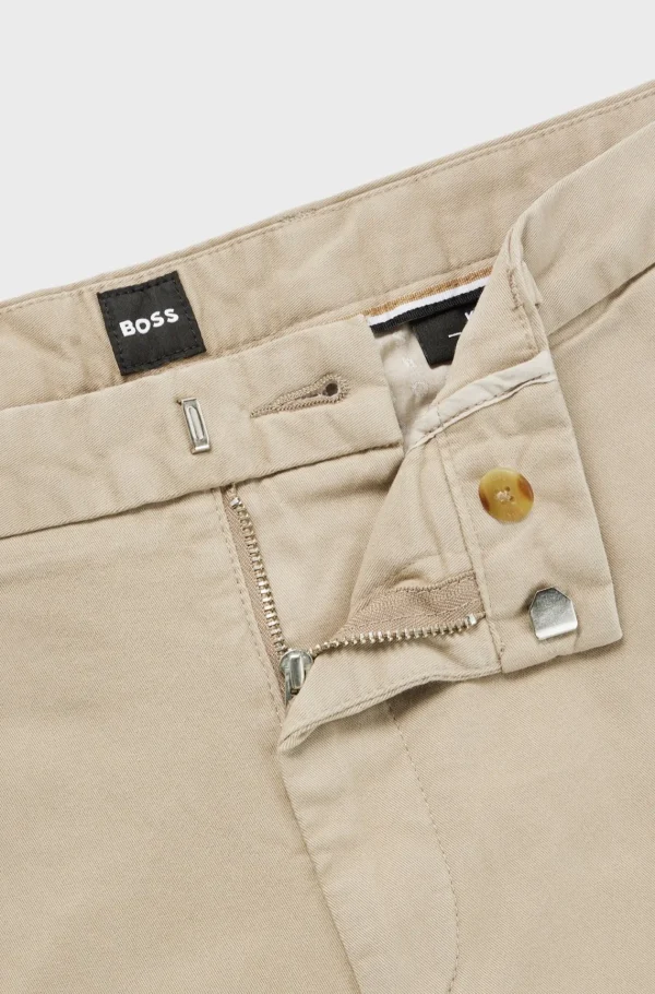 HUGO BOSS Calças E Calções>Chinos De Ajuste Slim Em Gabardine De Algodão Elástico