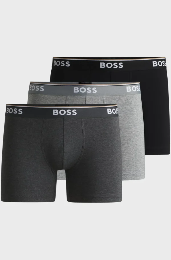 HUGO BOSS Roupa Interior>Conjunto De Três Boxers Compridos Em Algodão Elástico Com Logótipos