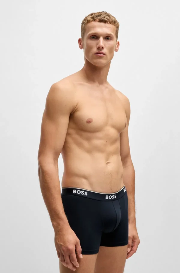 HUGO BOSS Roupa Interior>Conjunto De Três Boxers Compridos Em Algodão Elástico Com Logótipos