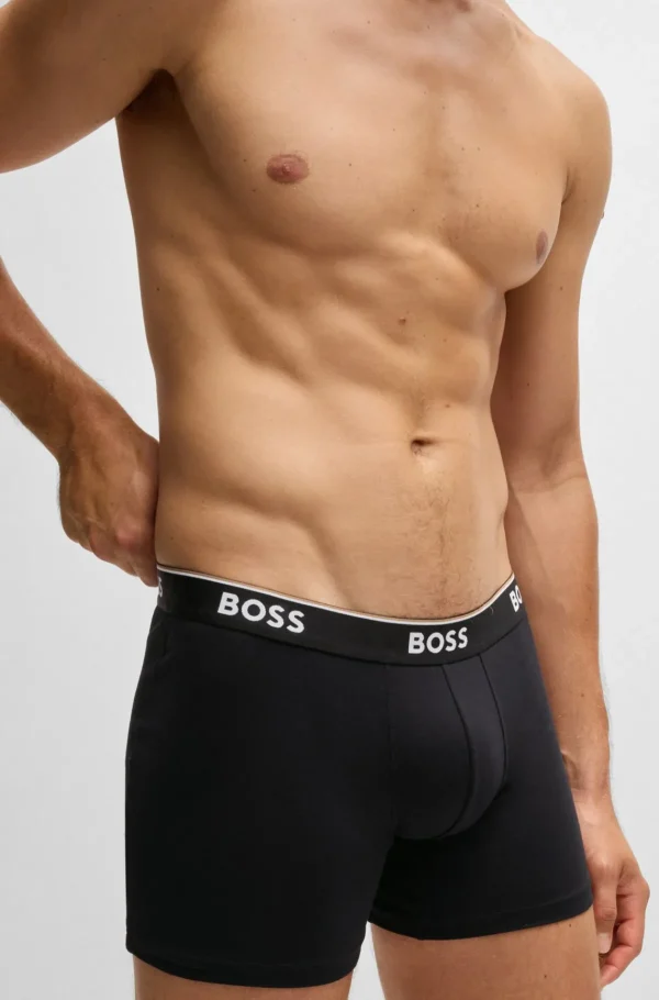 HUGO BOSS Roupa Interior>Conjunto De Três Boxers Compridos Em Algodão Elástico Com Logótipos