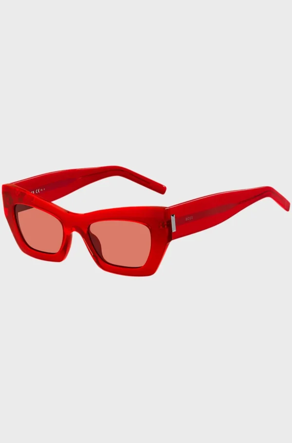 MULHER HUGO BOSS Óculos>Óculos Escuros Em Acetato Vermelho Com Material De Assinatura