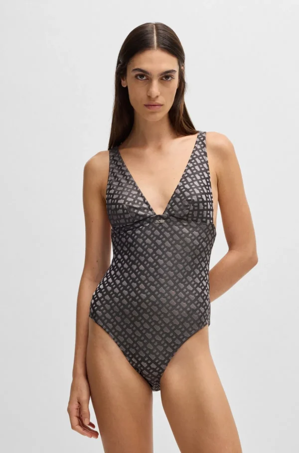 MULHER HUGO BOSS Fatos De Banho>Fato De Banho De Jacquard Com Monograma Com Logótipo De Metal