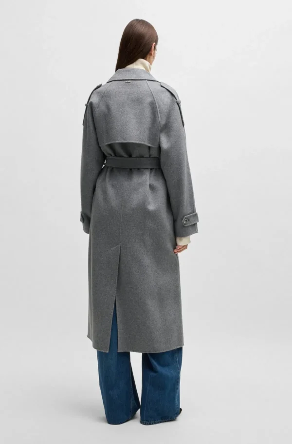 MULHER HUGO BOSS Sobretudos E Parkas>Gabardina Com Cinto Em Mistura De Lã