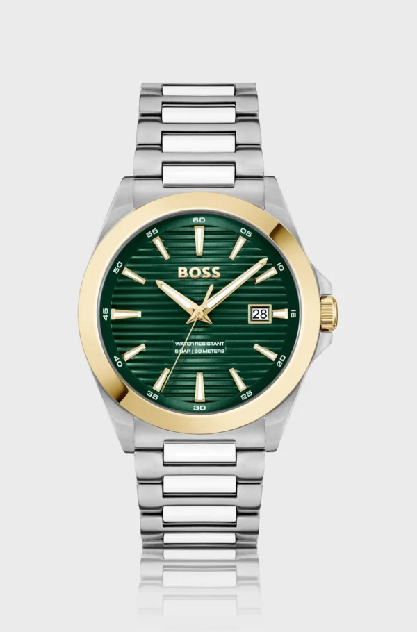 HUGO BOSS Relógios>Gold- And -tone Watch With Green Grooved Dial